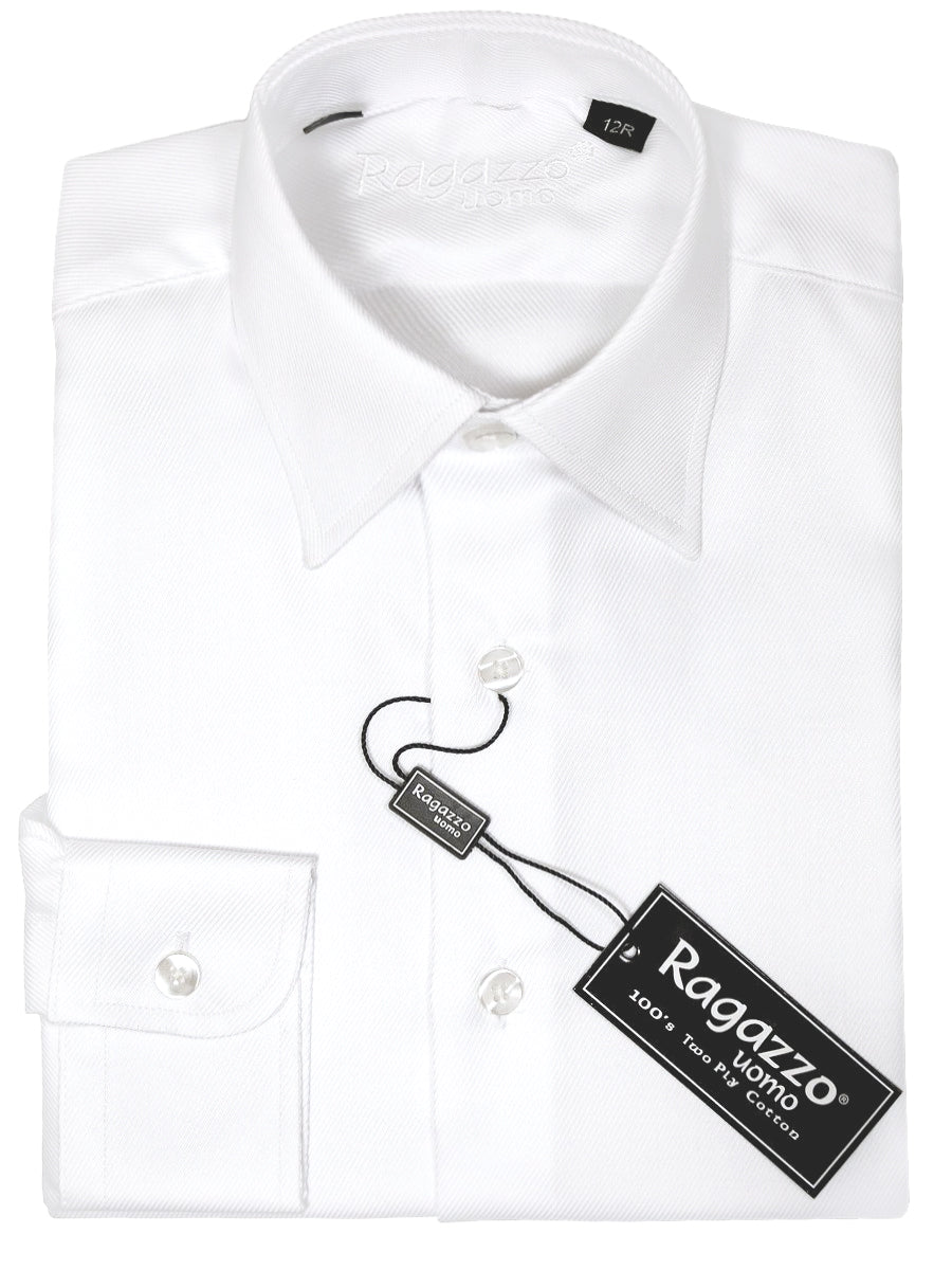 Ragazzo 10887 Boy's Dress Shirt - Tonal Diagonal Weave - White