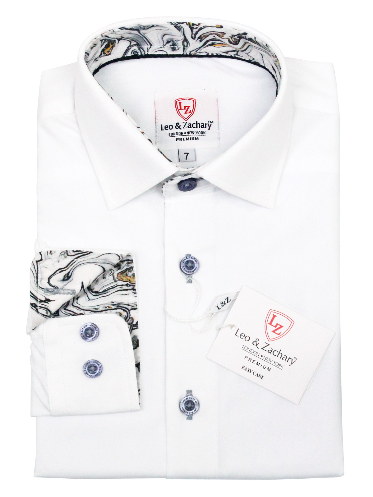 Leo & Zachary 35637 Boy's Long Sleeve Sport Shirt - White/Grey