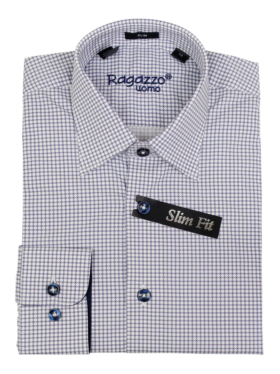 Ragazzo 35940 Boy's Dress Shirt - Neat - Navy/White