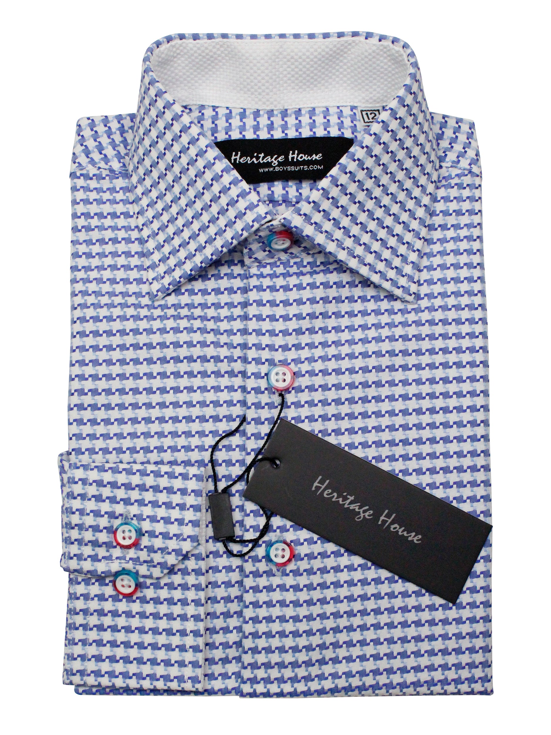 Heritage House 36007 Boy's Dress Shirt - Houndstooth - Blue Heritage House - The Boys' Suits Source Heritage House 36007 Boy's Dress Shirt - Houndstooth - Blue Heritage House - The Boys' Suits Source
