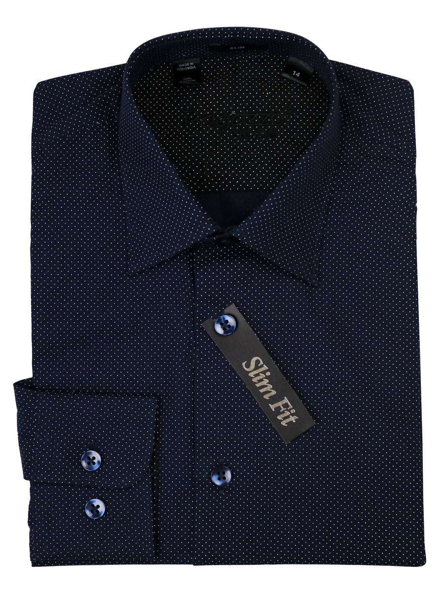 Ragazzo 37517 Boy's Dress Shirt - Dot - Slim Fit - Navy