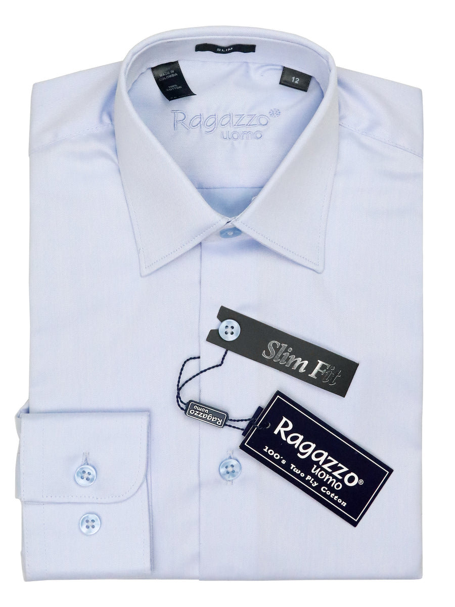 Ragazzo 37533 Boy's Dress Shirt - Twill - Slim Fit - Baby Blue