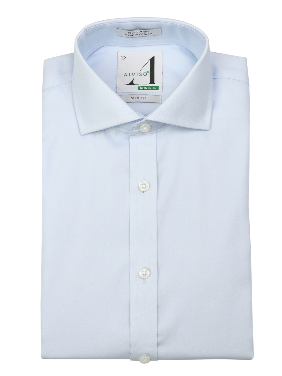 Alviso 37642 Boy's Dress Shirt - Solid - Slim Fit - Sky