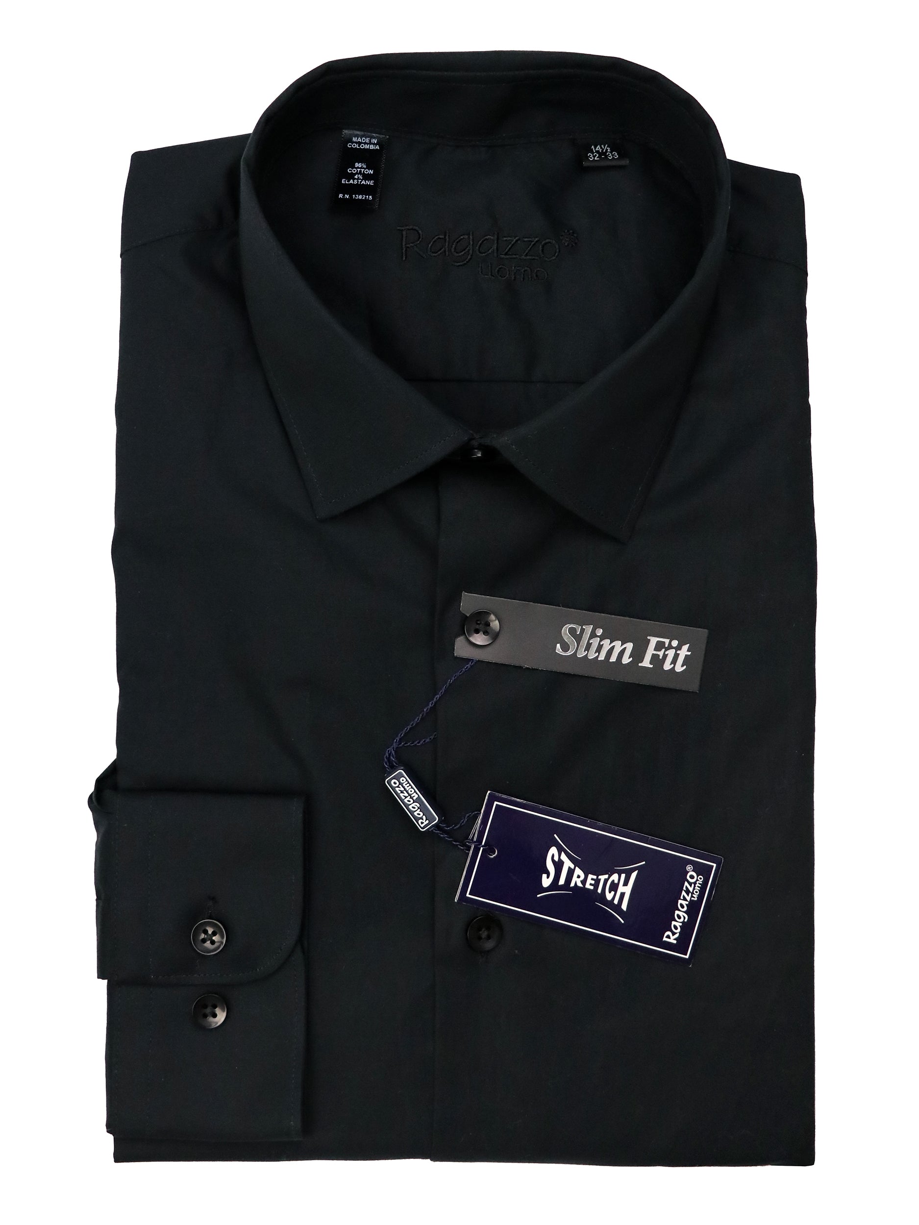 Ragazzo 37962 Young Men's Dress Shirt - Stretch - Black 16R / Black Ragazzo 37962 Young Men's Dress Shirt - Stretch - Black 16R / Black