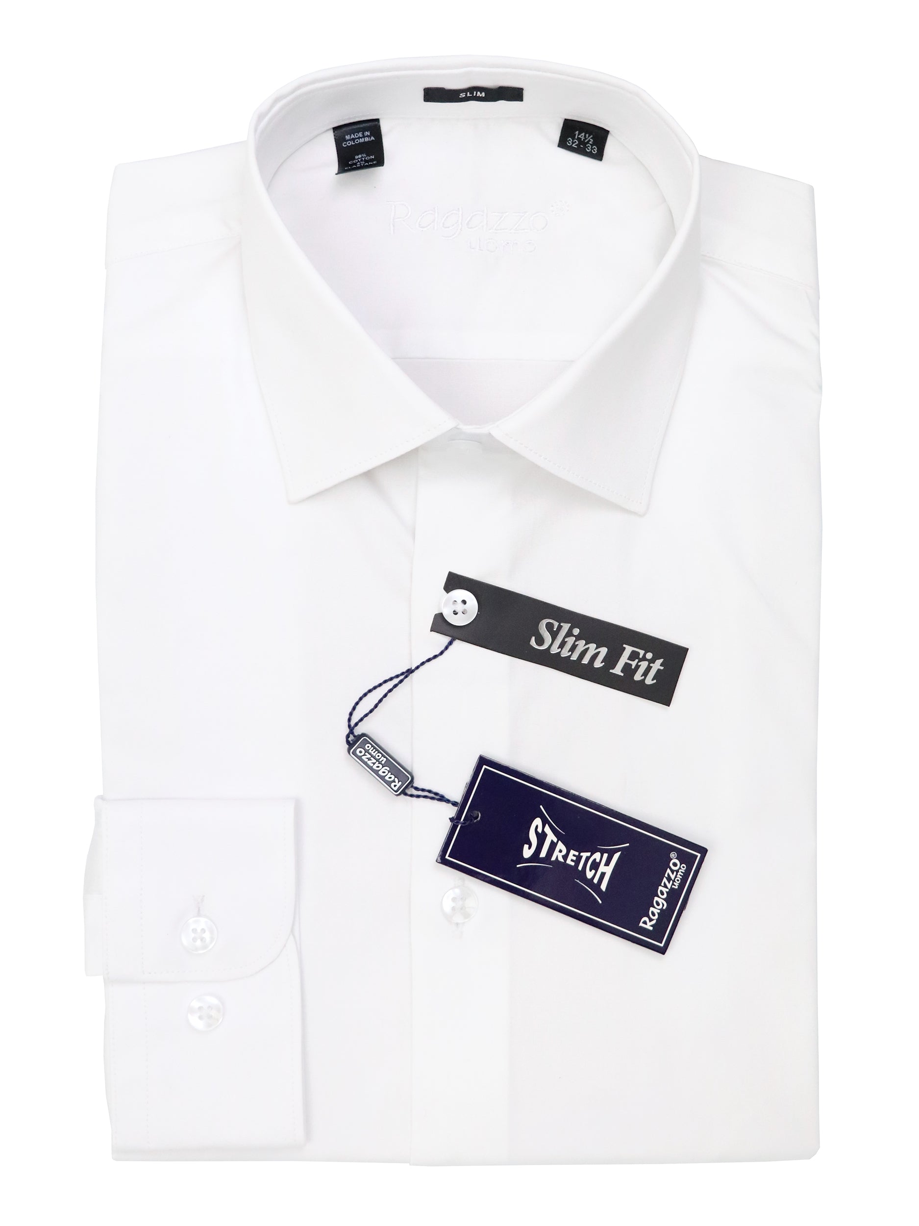 Ragazzo 38003 Young Men's Dress Shirt - Stretch - White 16.5R / White Ragazzo 38003 Young Men's Dress Shirt - Stretch - White 16.5R / White