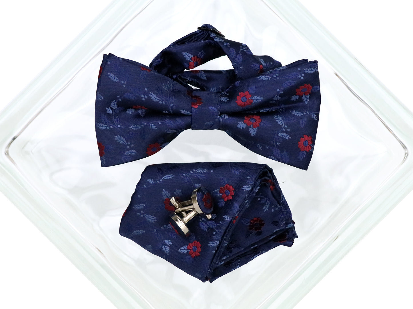 Heritage House 38093 Young Men's Bow Tie Set - Floral - Navy/Red