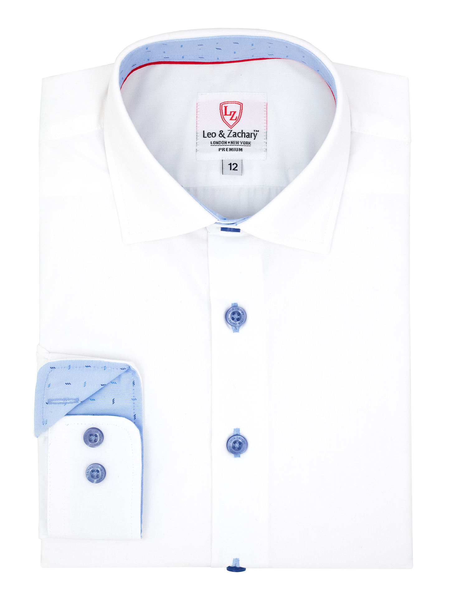 Leo & Zachary 38945 Boy's Long Sleeve Sport Shirt - Solid - White/Light Blue