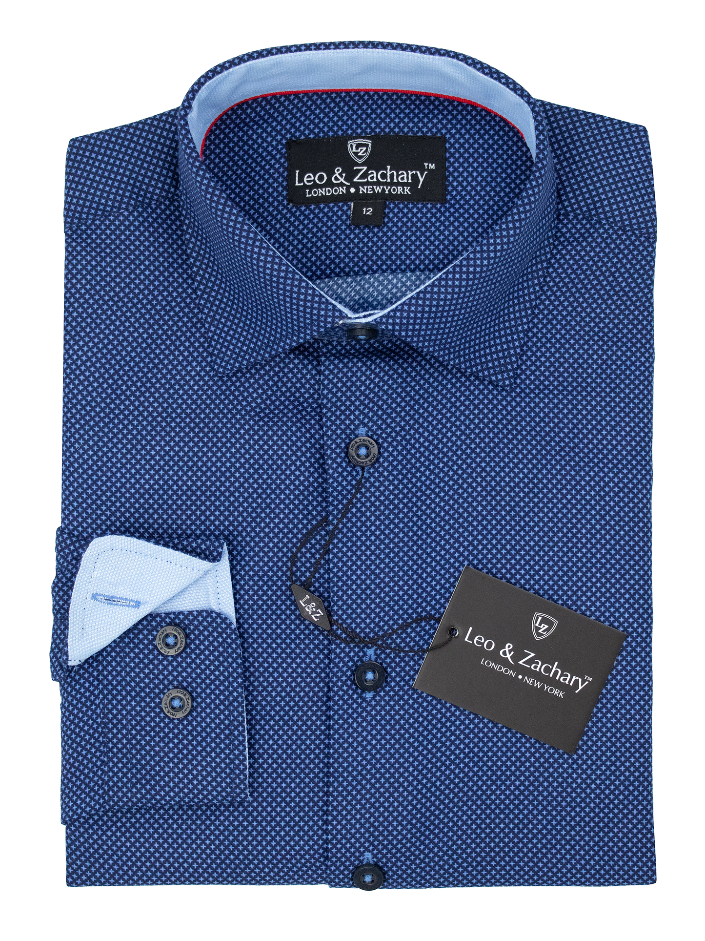 Leo & Zachary 38969 Boy's Long Sleeve Sport Shirt - Cross Hairs - Marino