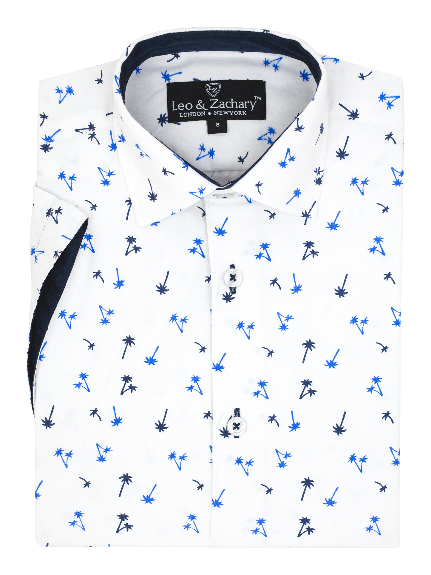 Leo & Zachary 39008 Boy's Short Sleeve Sport Shirt - Honolulu Palms - White/Blue