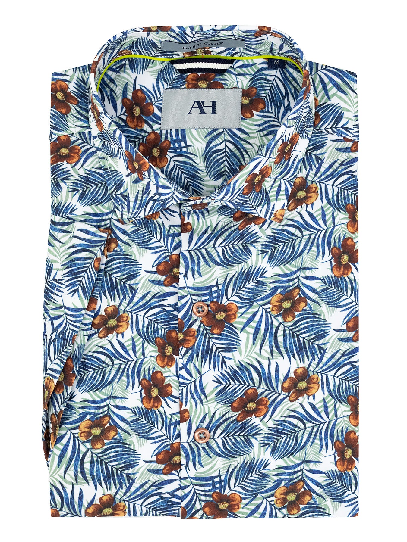 American Heritage 40183 Young Men's Short Sleeve Sport Shirt - Flower - White/Brown