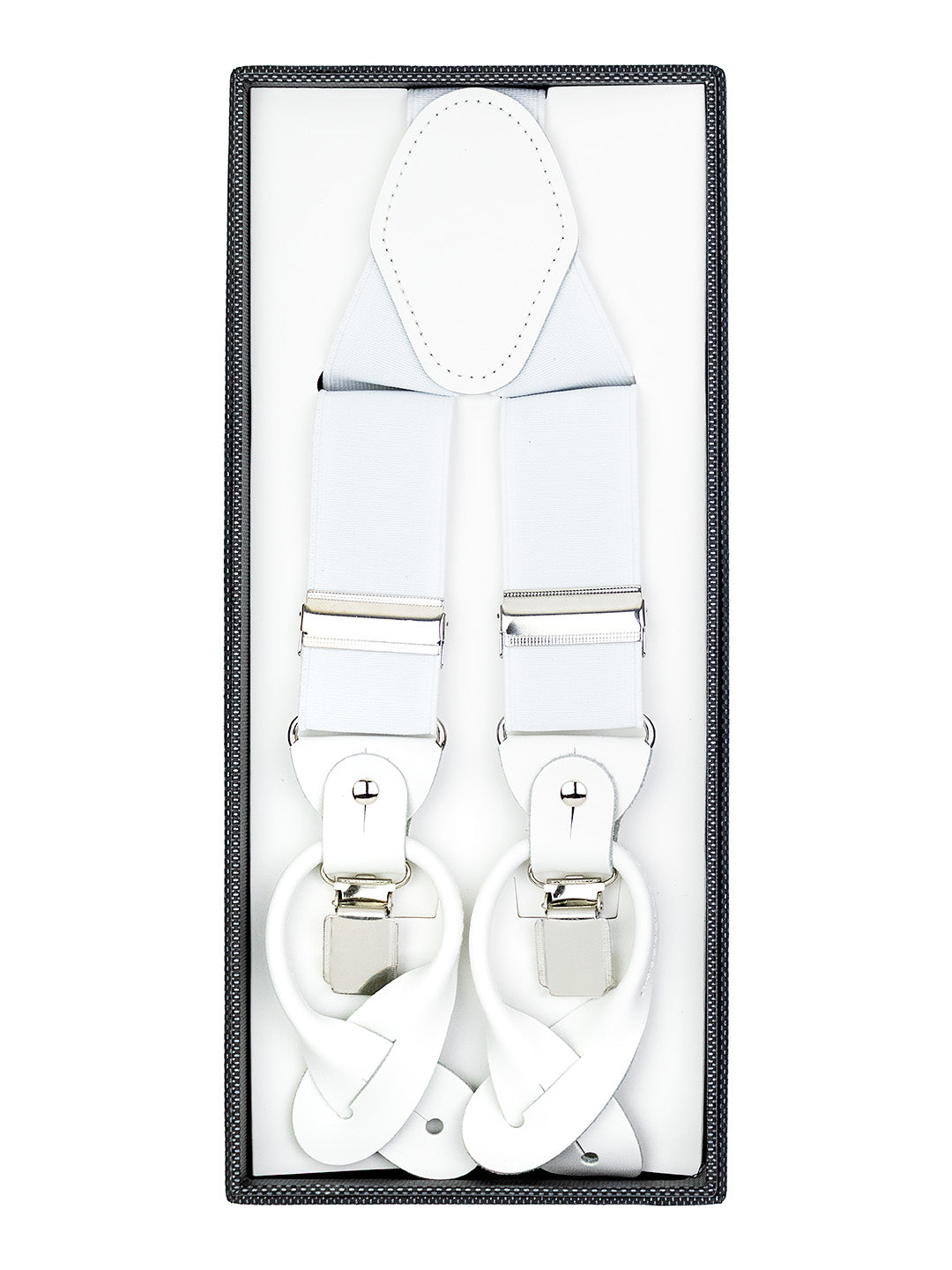 Bruno Piattelli 40702 Convertible Suspenders - Solid - White