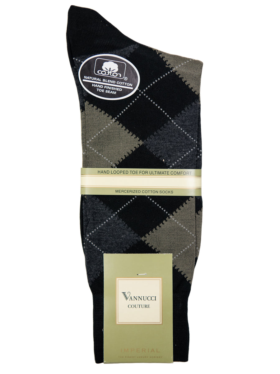 Vannucci Men's Socks 10357- Argyle - Black
