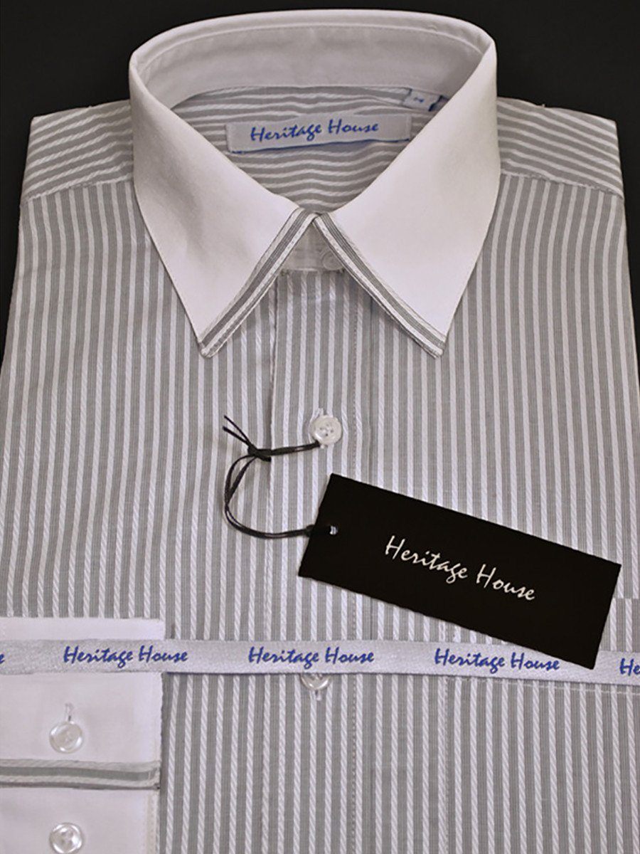 Heritage House 11313 100% Pima Cotton Boy's Dress Shirt - Stripe - Gray/White