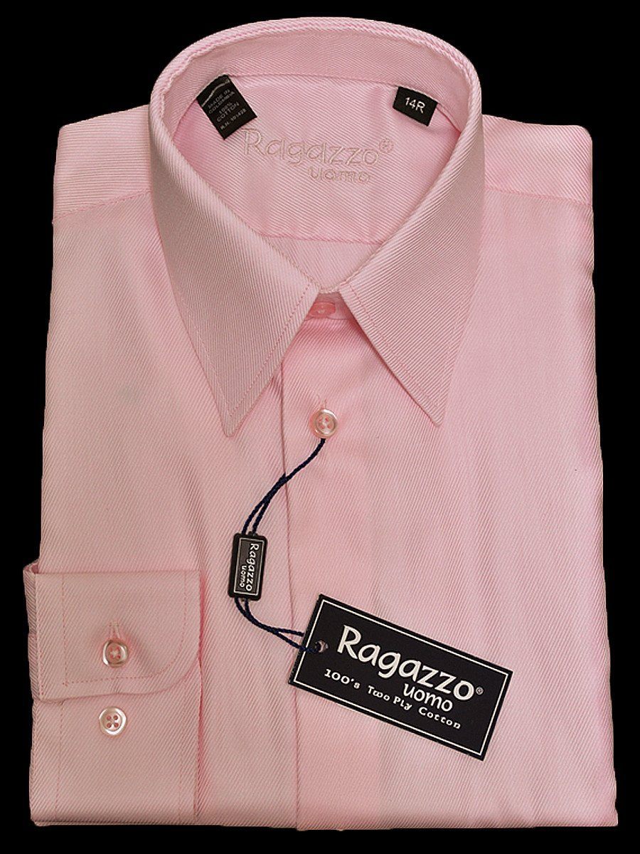 Ragazzo 11808 Pink Boy's Dress Shirt - Tonal Diagonal Weave - 100% Cotton