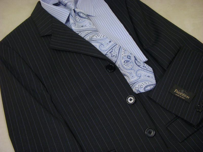 Princeton 119 100% Wool Boy's Suit - Striped - Black
