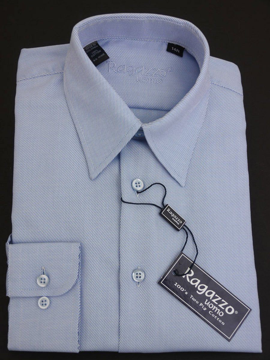 Ragazzo 12251 Sky Blue Boy's Dress Shirt - Tonal Diagonal Weave - 100% Cotton from