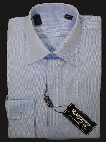 Image of Ragazzo 12251 Sky Blue Boy's Dress Shirt - Tonal Diagonal Weave - 100% Cotton from