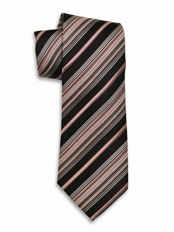 Heritage House 12684 100% Woven Silk Boy's Tie - Stripe - Black/Pink