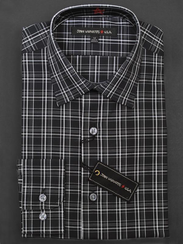 John Varvatos 13028 100% Cotton Boy's Dress Shirt - Plaid - Black/White