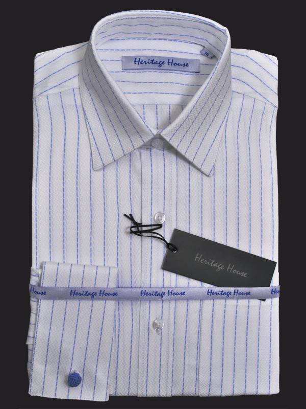 Heritage House 13103 100% Pima Cotton Boy's Dress Shirt - Stripe - White/Blue