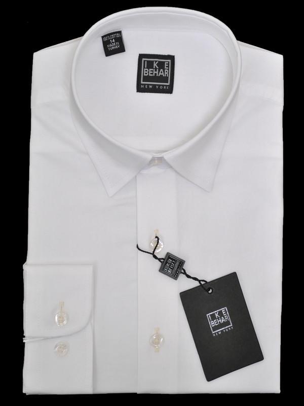 Ike Behar 13767 100% Cotton Boy's Dress Shirt - Solid Broadcloth - White