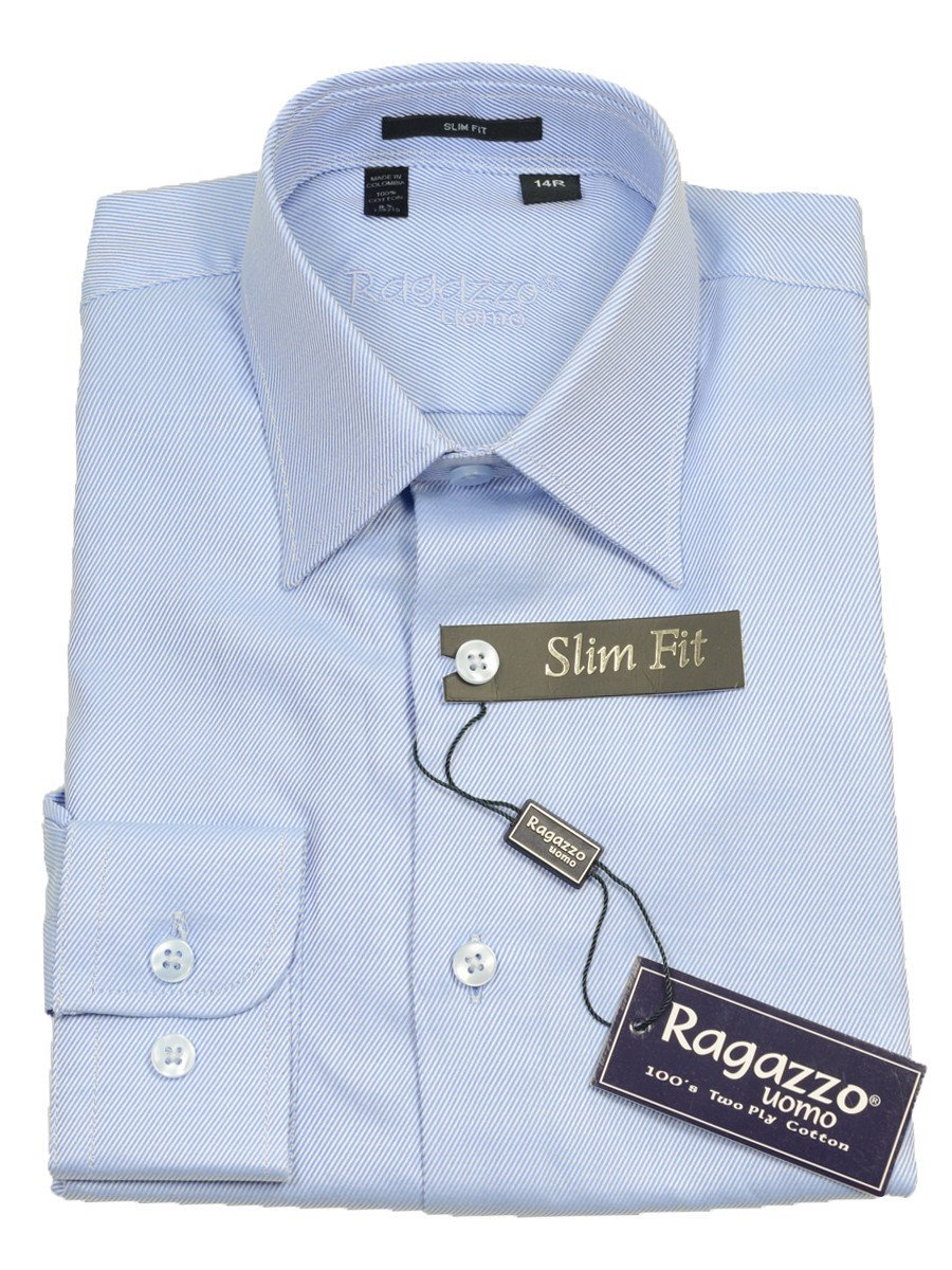 Ragazzo 14085 Sky Blue SLIM Fit Boy's Dress Shirt - Tonal Diagonal Weave - 100% Cotton 10 SLIM / Sky Blue Ragazzo 14085 Sky Blue SLIM Fit Boy's Dress Shirt - Tonal Diagonal Weave - 100% Cotton 10 SLIM / Sky Blue