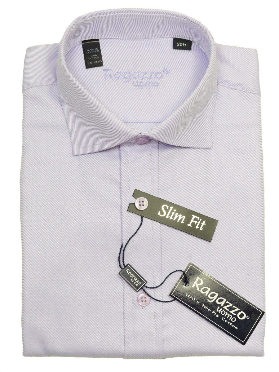 Ragazzo 14092 100% Cotton Boy's Slim Fit Dress Shirt - Tonal Diagonal Weave - Lavender, English (or Modified) Spread Collar Boys Dress Shirt Ragazzo 
