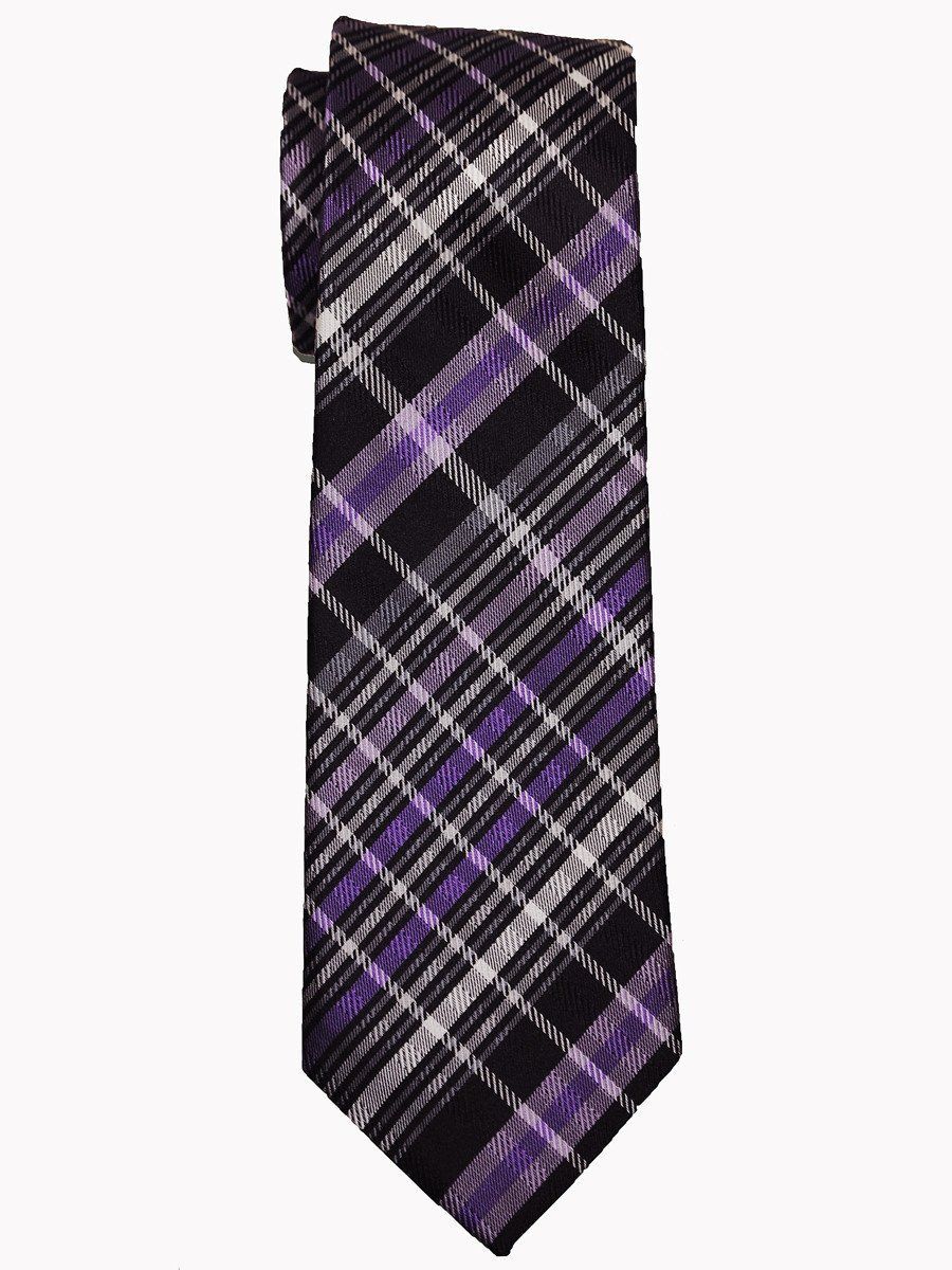 Heritage House 14469 100% Woven Silk Boy's Tie - Plaid - Black/Purple/Grey