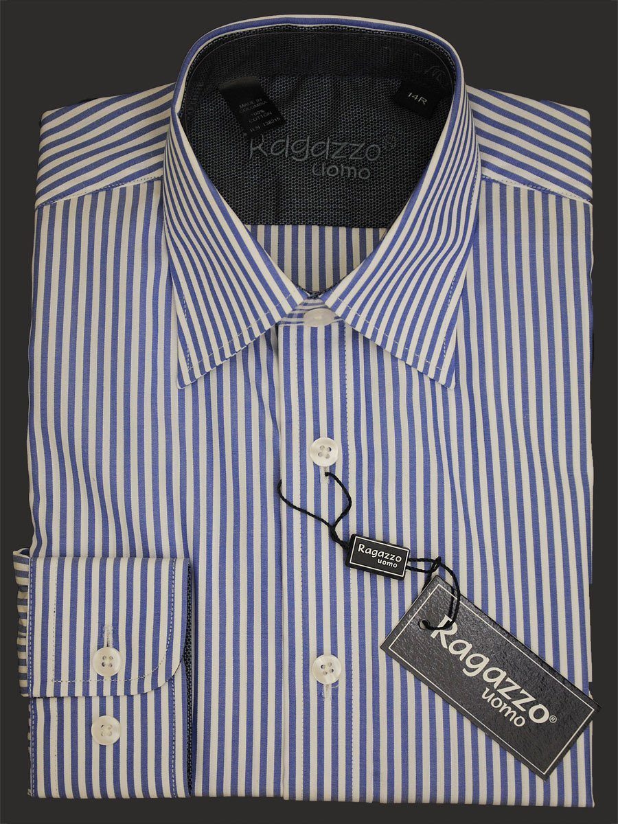 Ragazzo 14866 100% Cotton Boy's Dress Shirt - Stripe - Blue/White