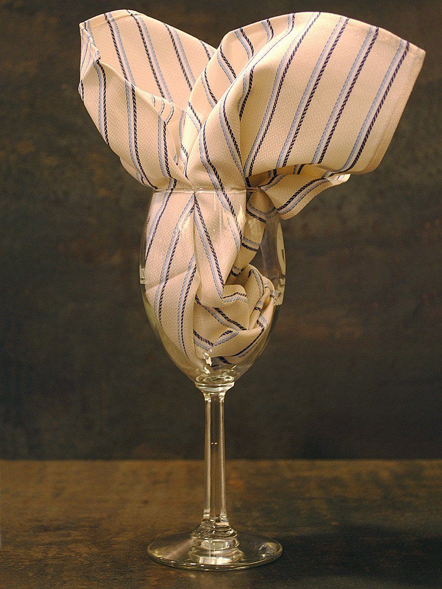 Boy's Pocket Square 16421 Ecru/Navy/Blue Stripe