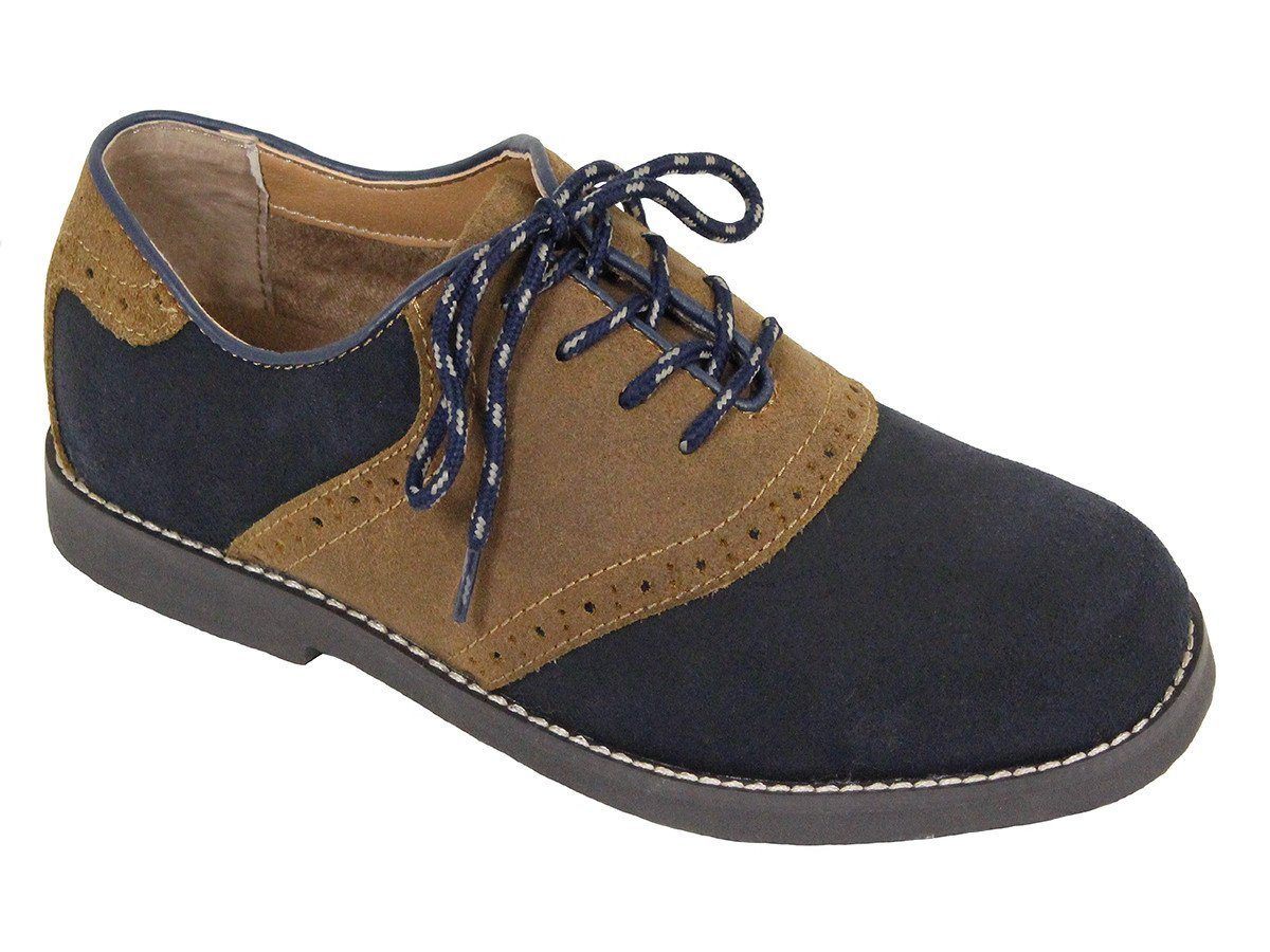 Florsheim 16535 Genuine Suede Boy's Dress Shoes - Saddle Oxford - Navy / Brown, Lace-up