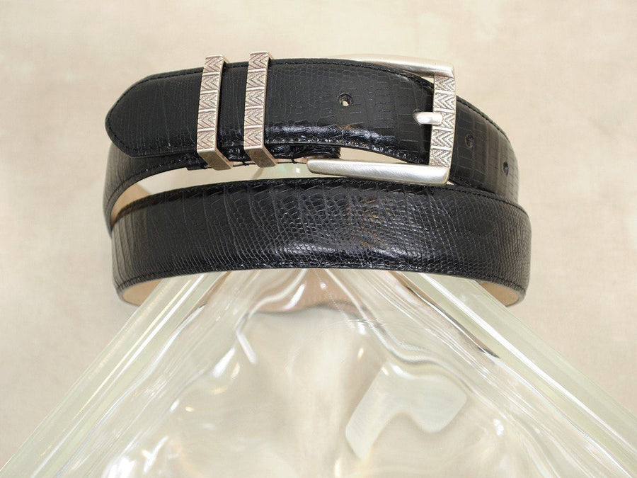 B/Master 16690 Genuine Italian leather Boy's Belt - Embossed lizard design - Black, Styled Silver Buckle