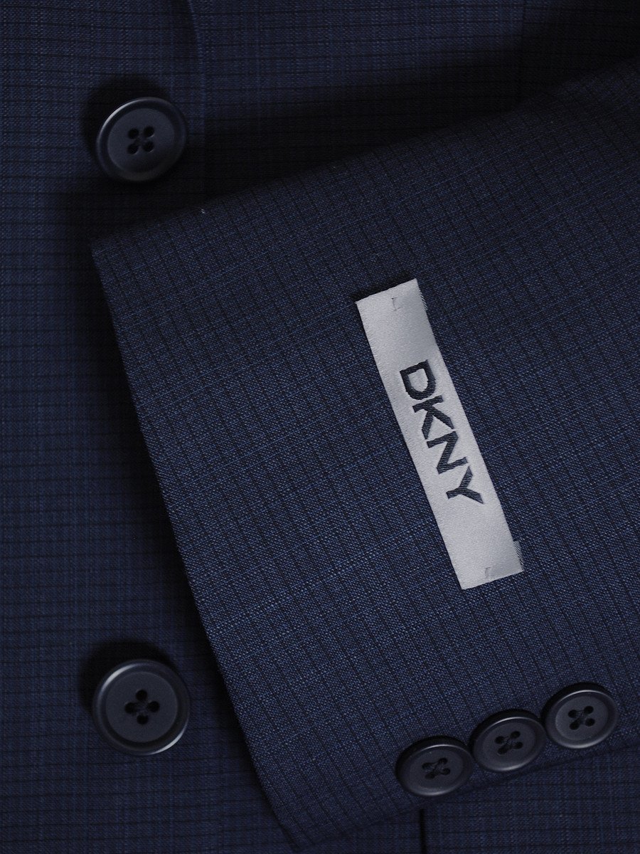DKNY 16740 100% Wool Boy's Suit - Mini-Check - Blue