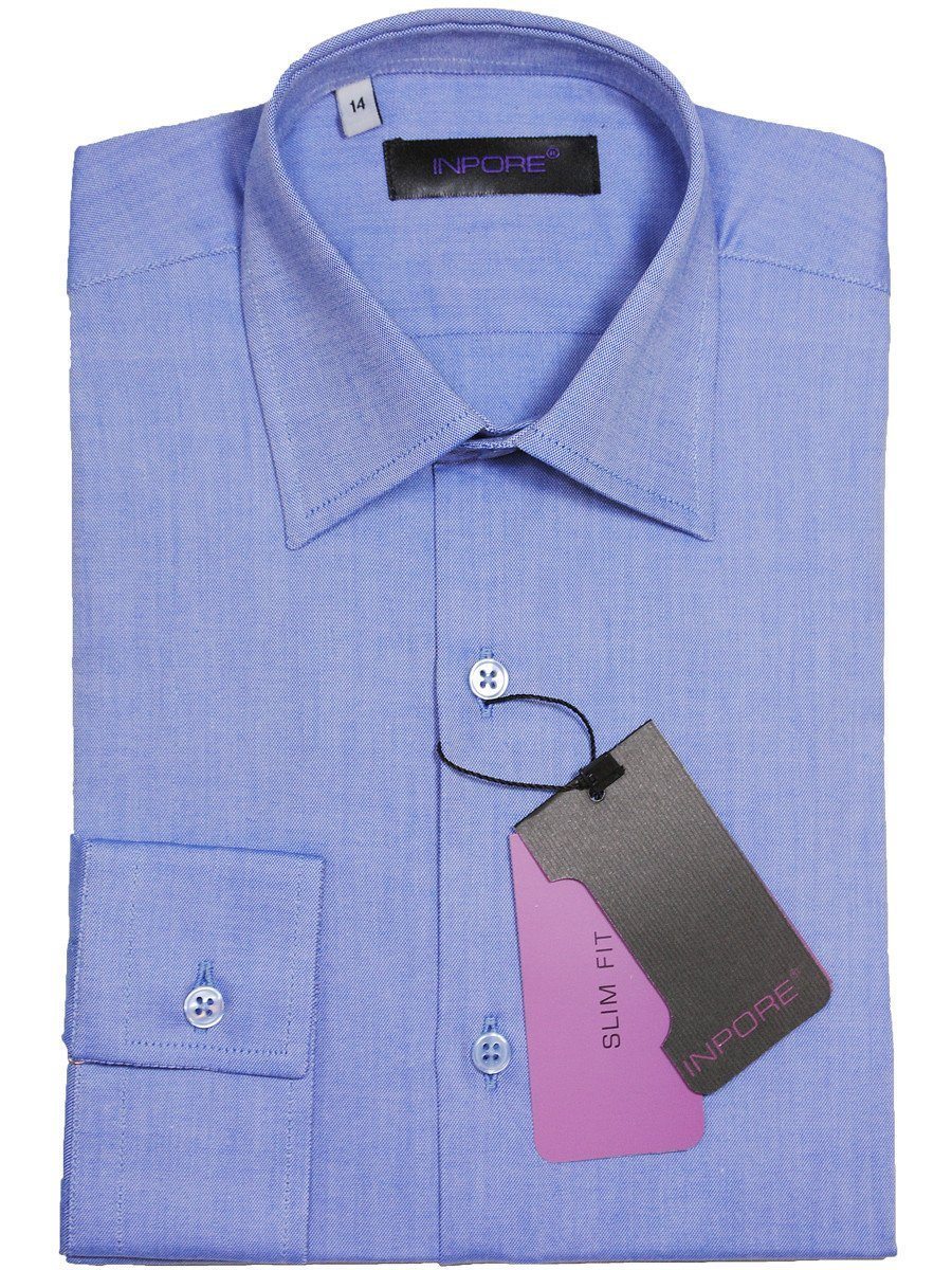 Inpore 16838 100% Cotton Boy's Dress Shirt - Weave - Blue, Contemporary Slim Fit
