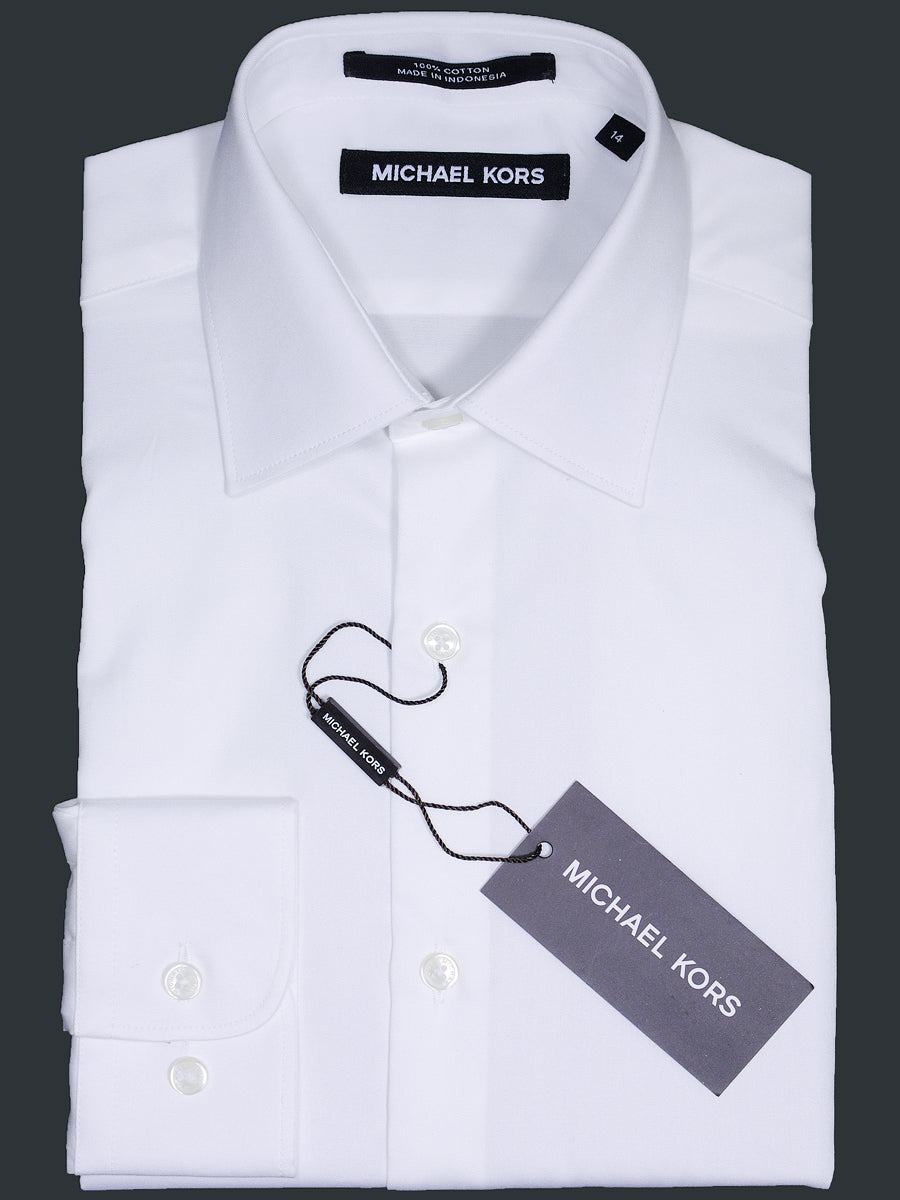 Michael Kors 17100 100% Cotton Boy's Dress Shirt- Solid Broadcloth - White