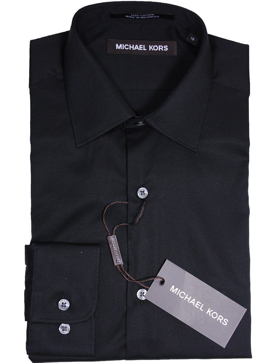 Michael Kors 17132 Black Boy's Dress Shirt - Solid Broadcloth - 100% Cotton - Long Sleeve - Button Cuff