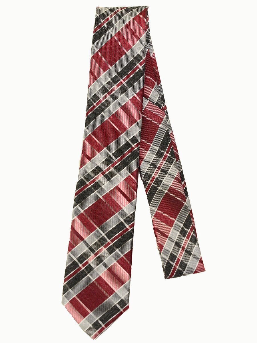 Heritage House 17267 100% Woven Silk Boy's Skinny Tie - Plaid - Red/Grey/Black