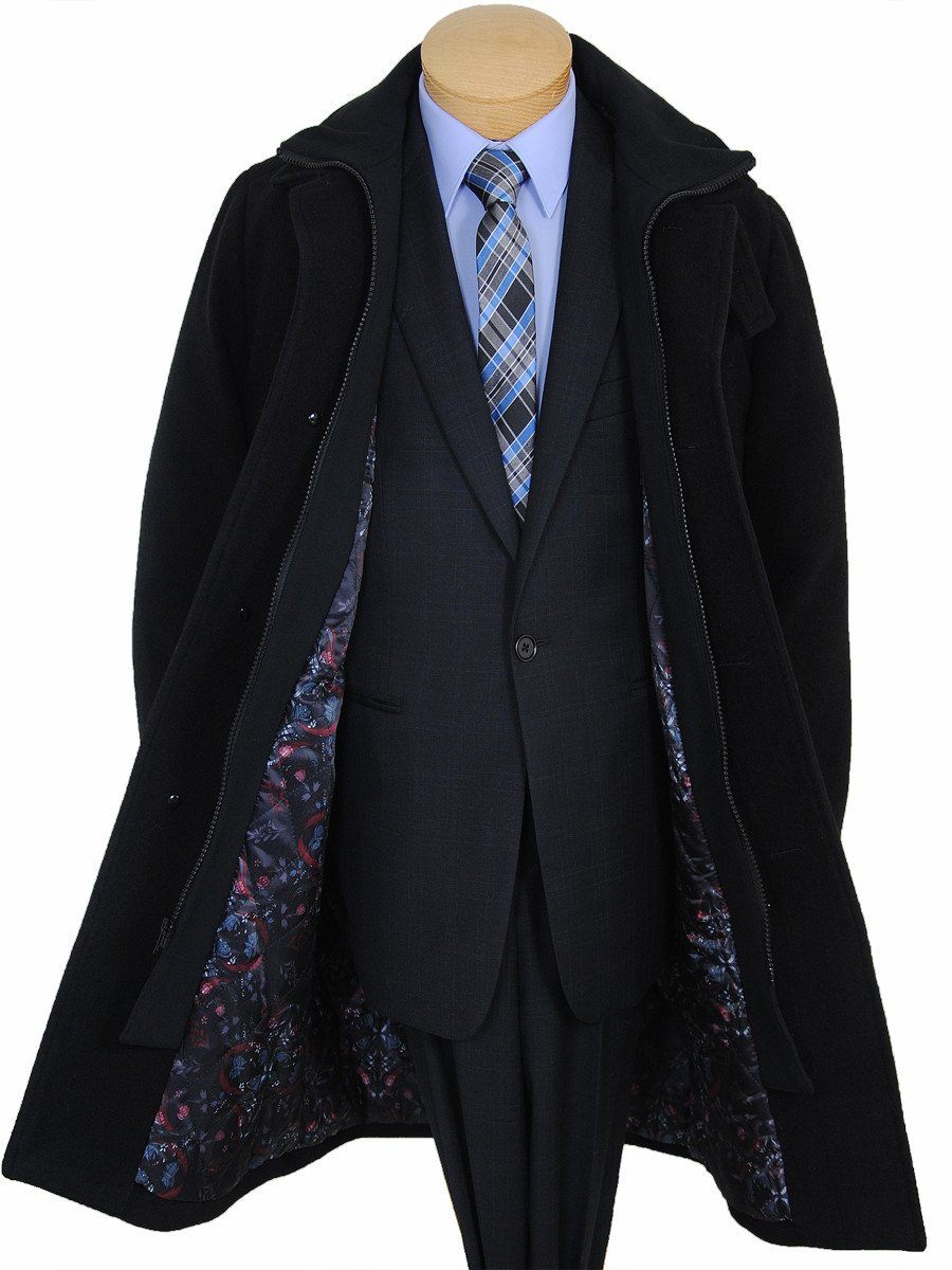 Boys Overcoat - Tallia - Black Wool Melton Boys Overcoat Tallia