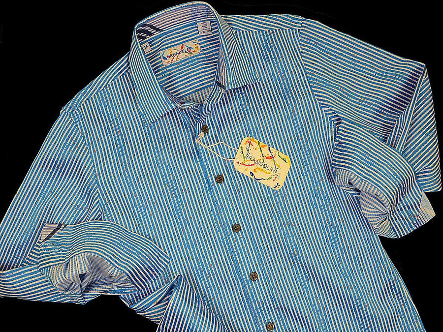 Brandolini 18666 100% Cotton Boy's Sport Shirt - Print Satin Stripes - Cobalt Blue, Modified Spread Collar Boys Sport Shirt Brandolini 