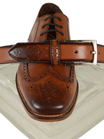 Image of Florsheim 18730 100% Genuine Leather Boy's Belt - Full Grain With Wing Tip Tail - Saddle Tan Boys Belt Florsheim 