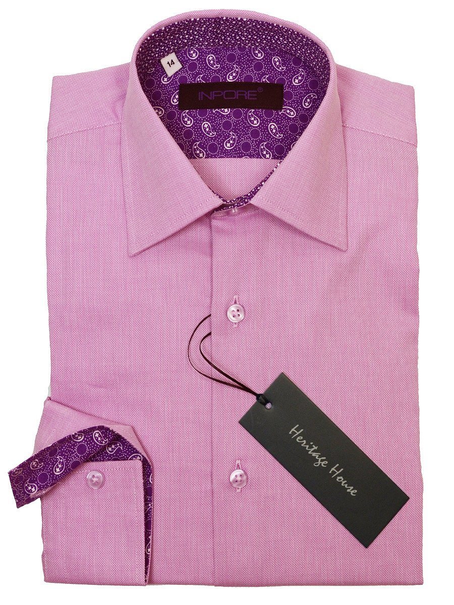 Inpore 18963 100% Cotton Boy's Dress Shirt - Weave - Pink, Contemporary Slim Fit Boys Dress Shirt Inpore 