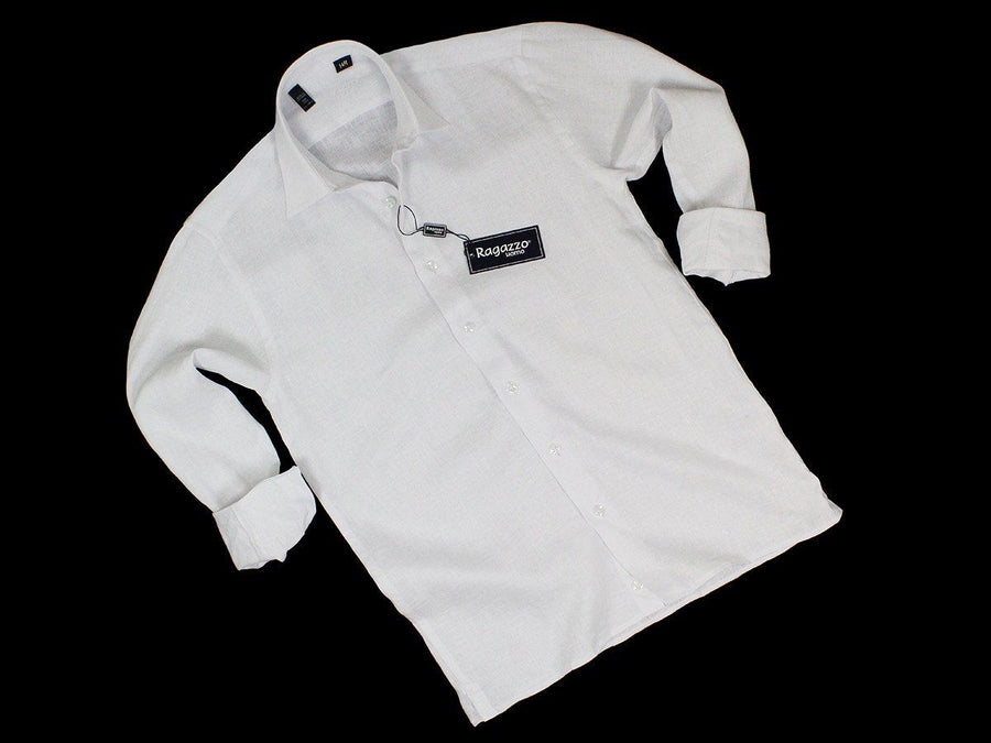 Ragazzo 19272 100% Linen Boy's Sport Shirt - Linen - White, Long Sleeve Boys Sport Shirt Ragazzo 