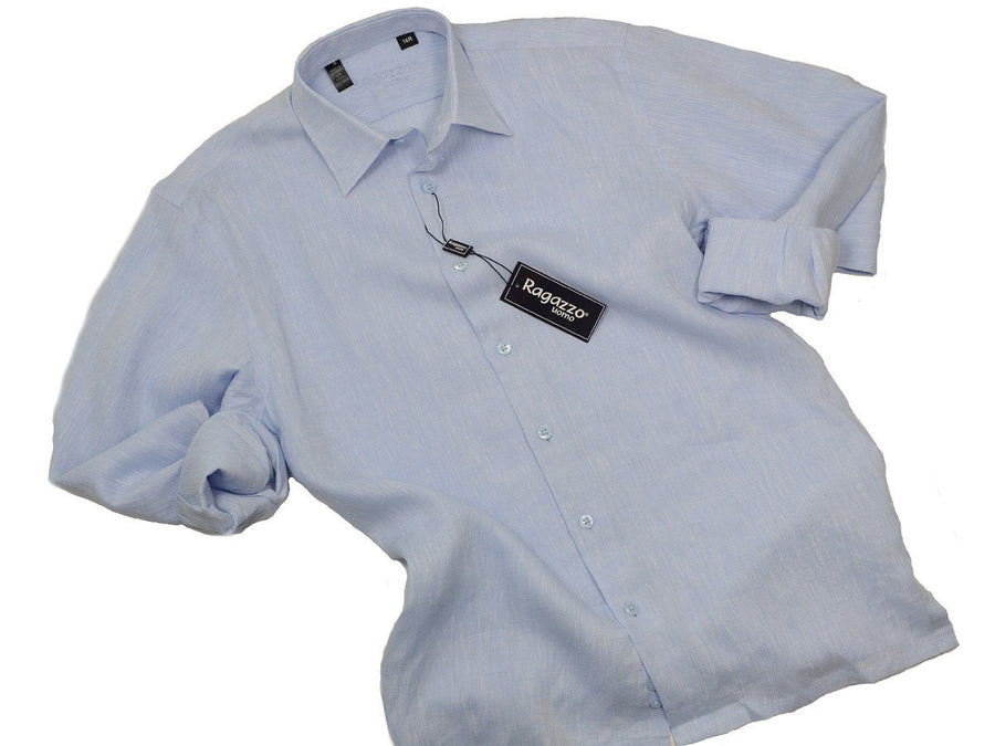 Ragazzo 19296 100% Linen Boy's Sport Shirt - Linen - Sky Blue, Long Sleeve Boys Sport Shirt Ragazzo 