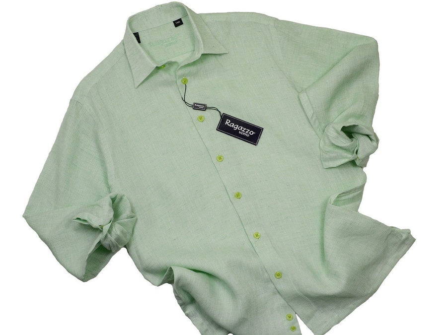 Ragazzo 19308 100% Linen Boy's Sport Shirt - Linen - Mint Green, Long Sleeve Boys Sport Shirt Ragazzo 