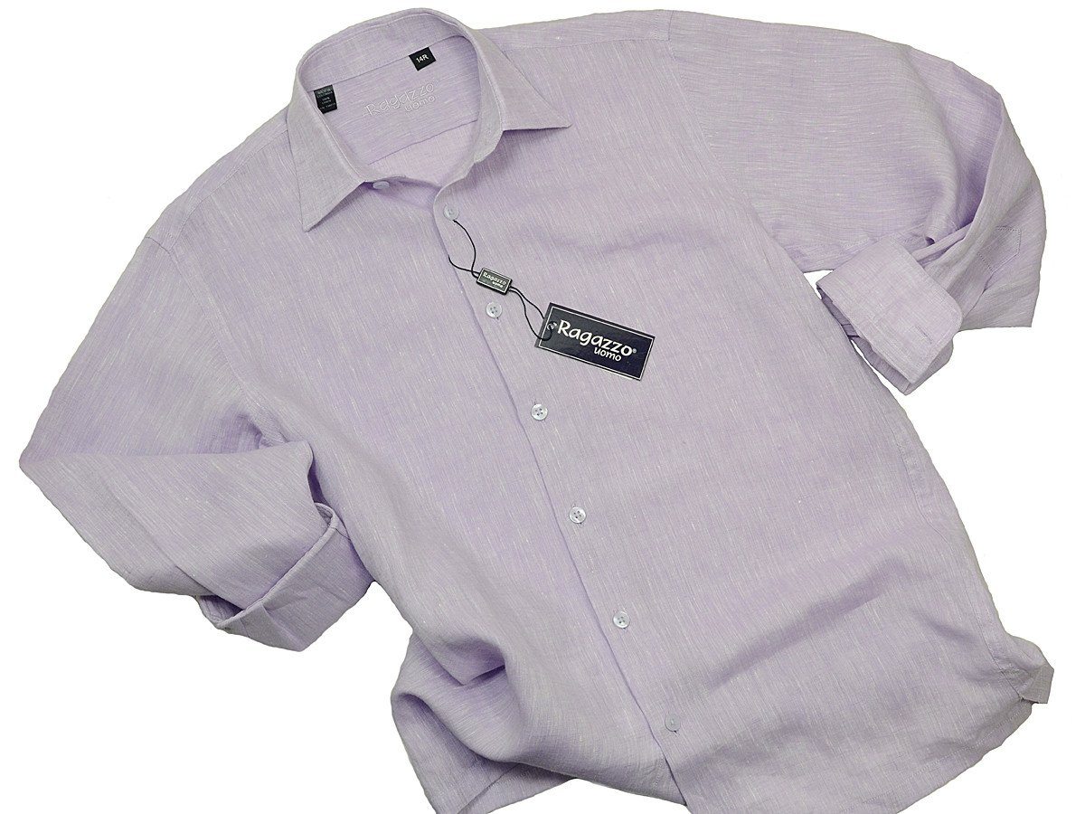 Ragazzo 19332 100% Linen Boy's Sport Shirt - Linen - Lilac, Long Sleeve Boys Sport Shirt Ragazzo