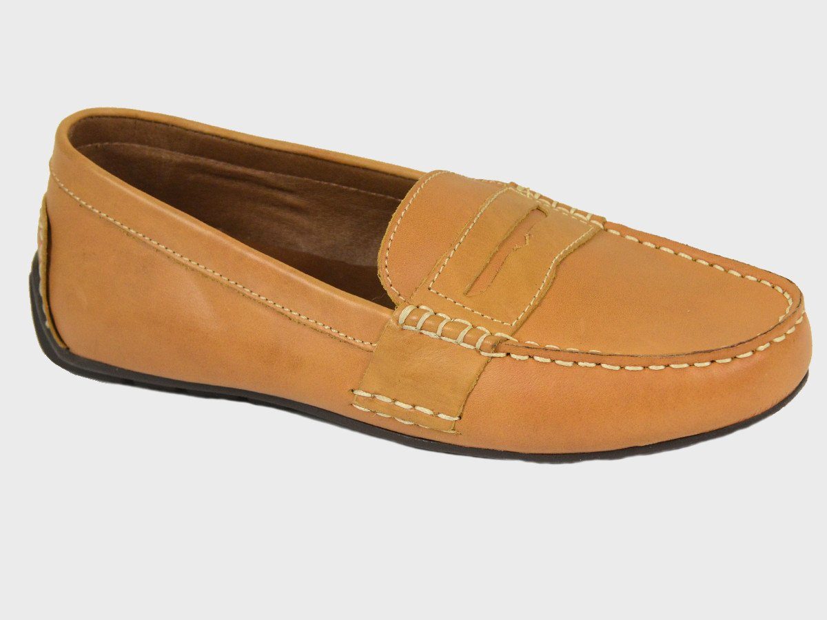 Polo 20066 100% Leather and Lining Boy's Loafer Shoes - Driving Penny - Tan, Rubber Soles Boys Shoes Polo