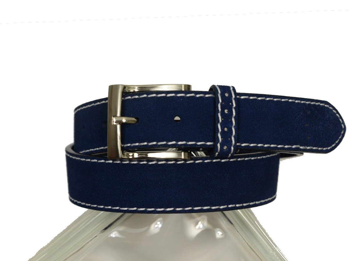 Florsheim 20306 100% Suede Leather With White Contrast Stitching Boy's Belt - Perforated Tip - Blue Boys Belt Florsheim