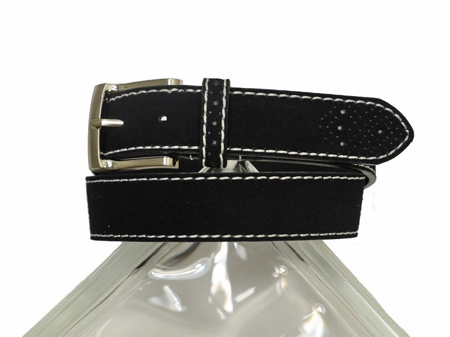 Florsheim 20314 100% Suede Leather With White Contrast Stitching Boy's Belt - Perforated Tip - Black Boys Belt Florsheim 