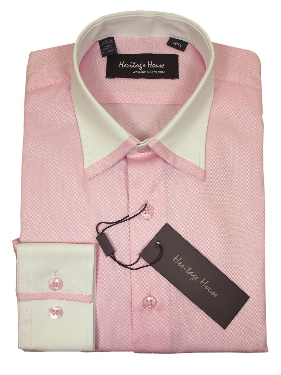 Heritage House 20362 100% Cotton | 100's - 2 Ply Boy's Dress Shirt - Box Weave - Pink And White Boys Dress Shirt Heritage House