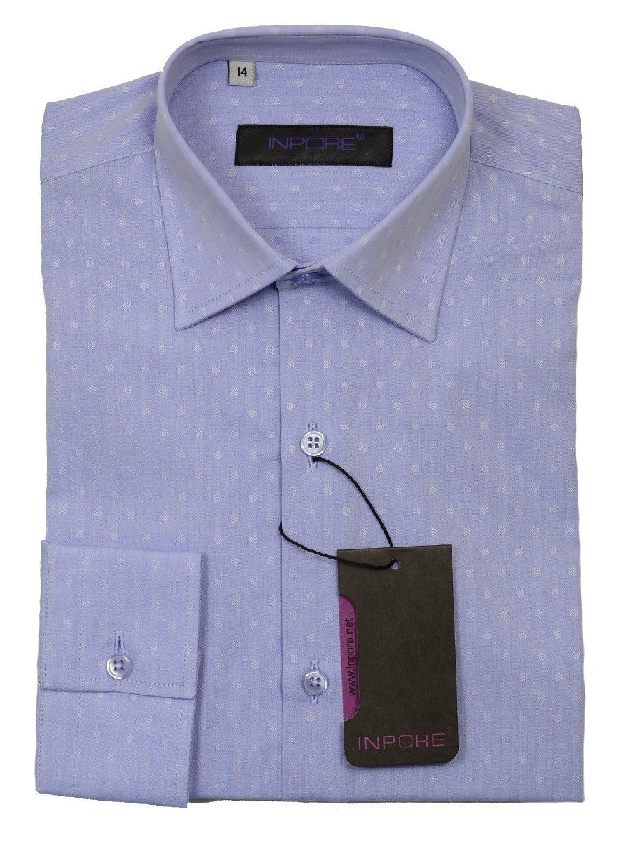 Inpore 20575 100% Cotton Boy's Dress Shirt - Dots- Blue, Long Sleeve Boys Dress Shirt Inpore 